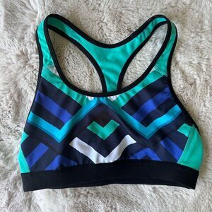 Geometric Print C9 by Champion Sports Bra Cobalt Blue turquoise Black White S